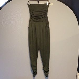 American Dream khaki jersey knit strapless jumpsuit size xs